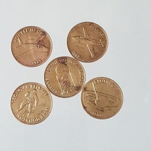 5 Vintage Shell Aviation Commemorative Tokens Flight Space Flying Aeronautical